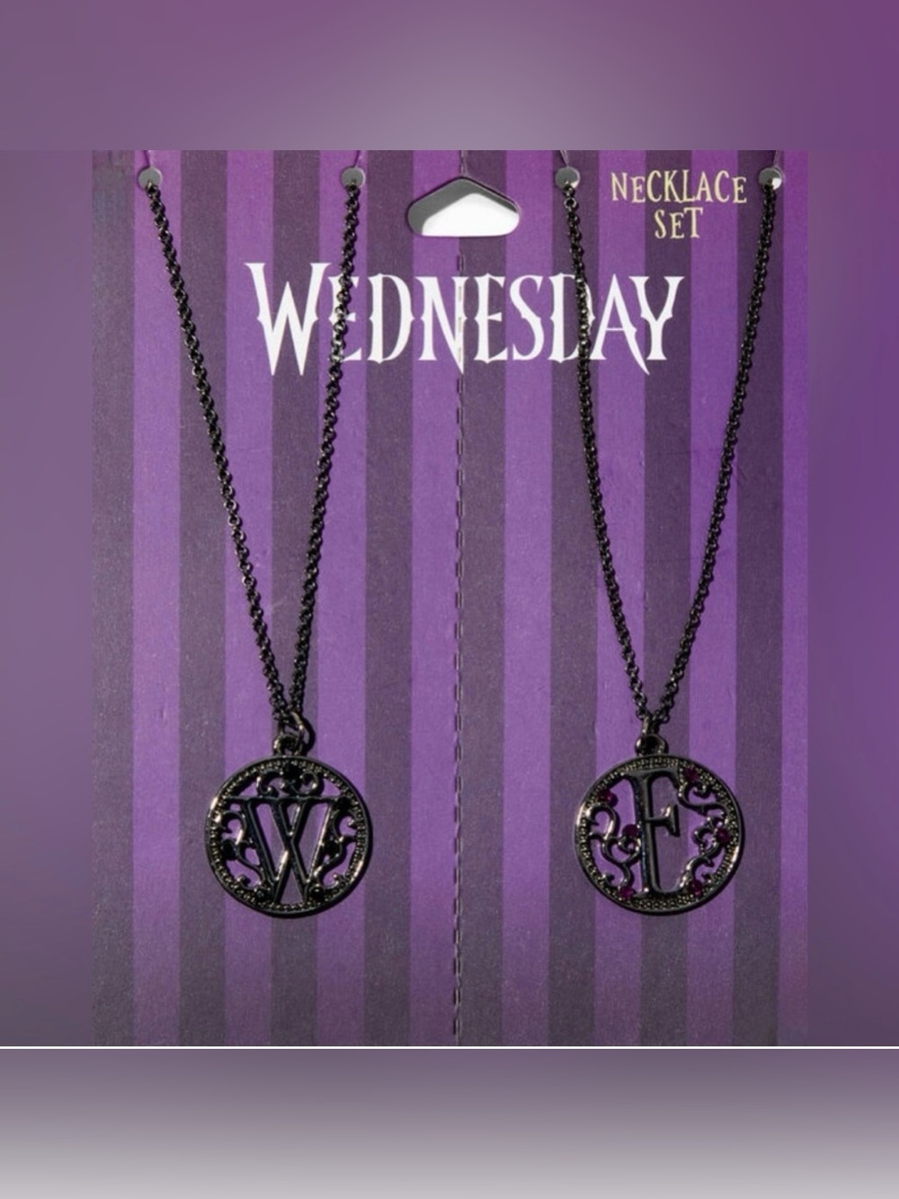 NWT Wednesday Best Friends Necklace Set W & E Pendants Gothic 2 Pack